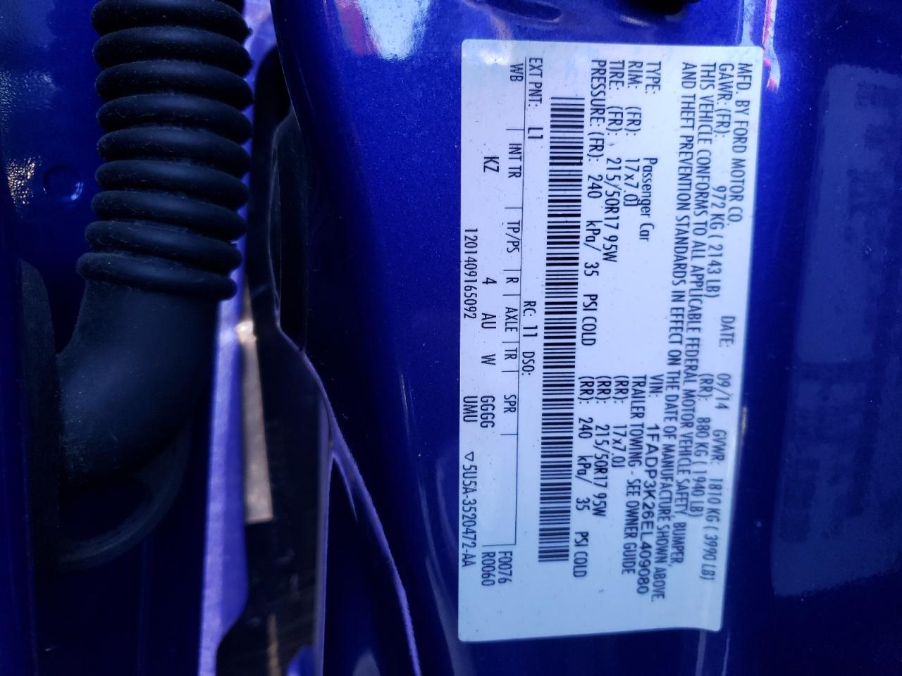Zdjęcie 10 z aukcji – 2014 FORD FOCUS SE z VIN 1FADP3K26EL409080
