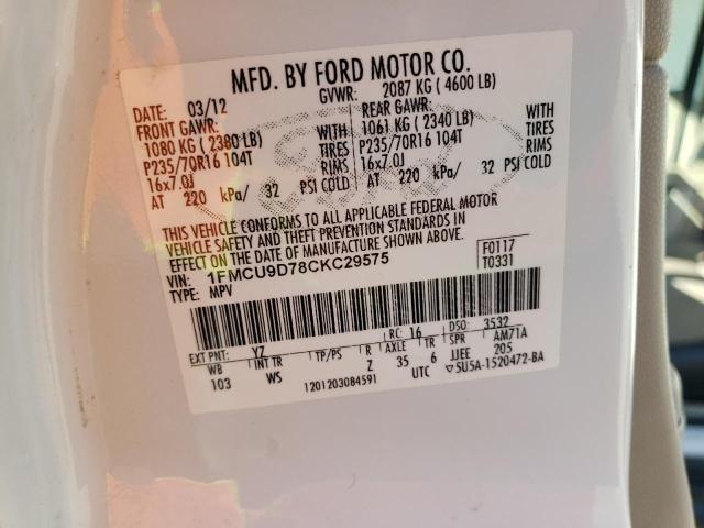 Photo 10 from auction – 2012 FORD ESCAPE XLT with VIN 1FMCU9D78CKC29575