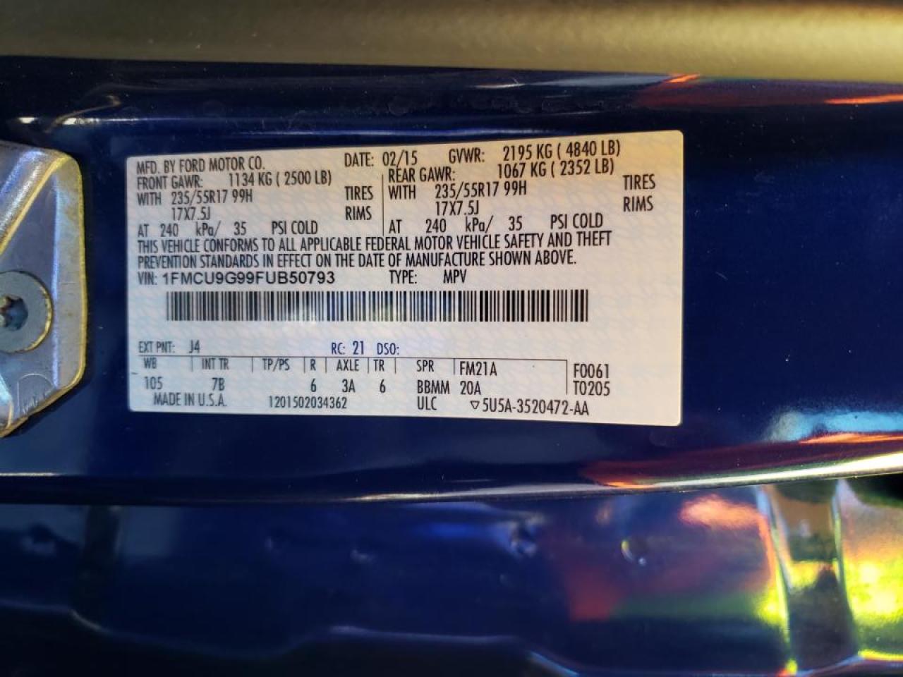 Photo 10 from auction – 2015 FORD ESCAPE SE with VIN 1FMCU9G99FUB50793