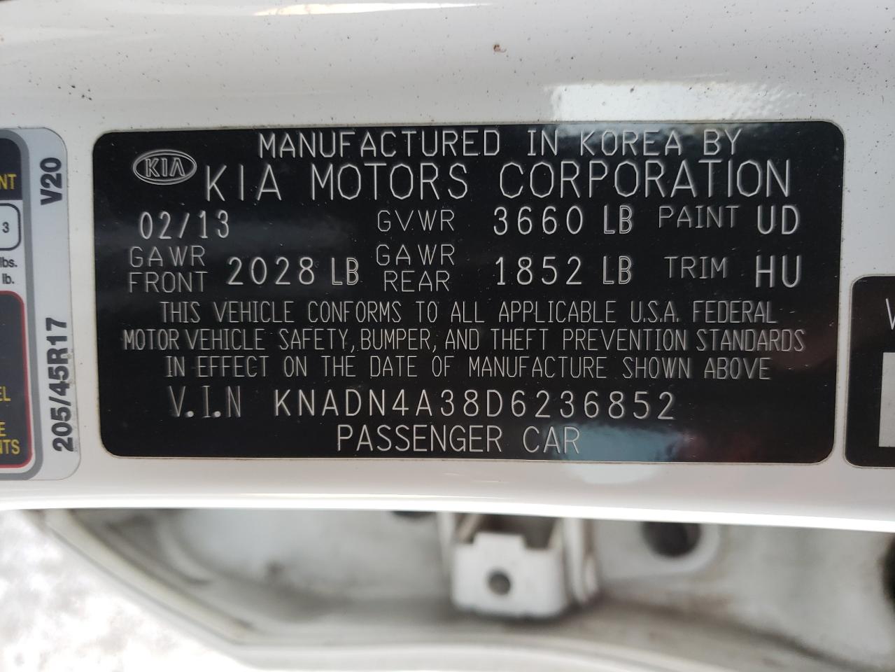 Photo 10 from auction – 2013 KIA RIO EX with VIN KNADN4A38D6236852