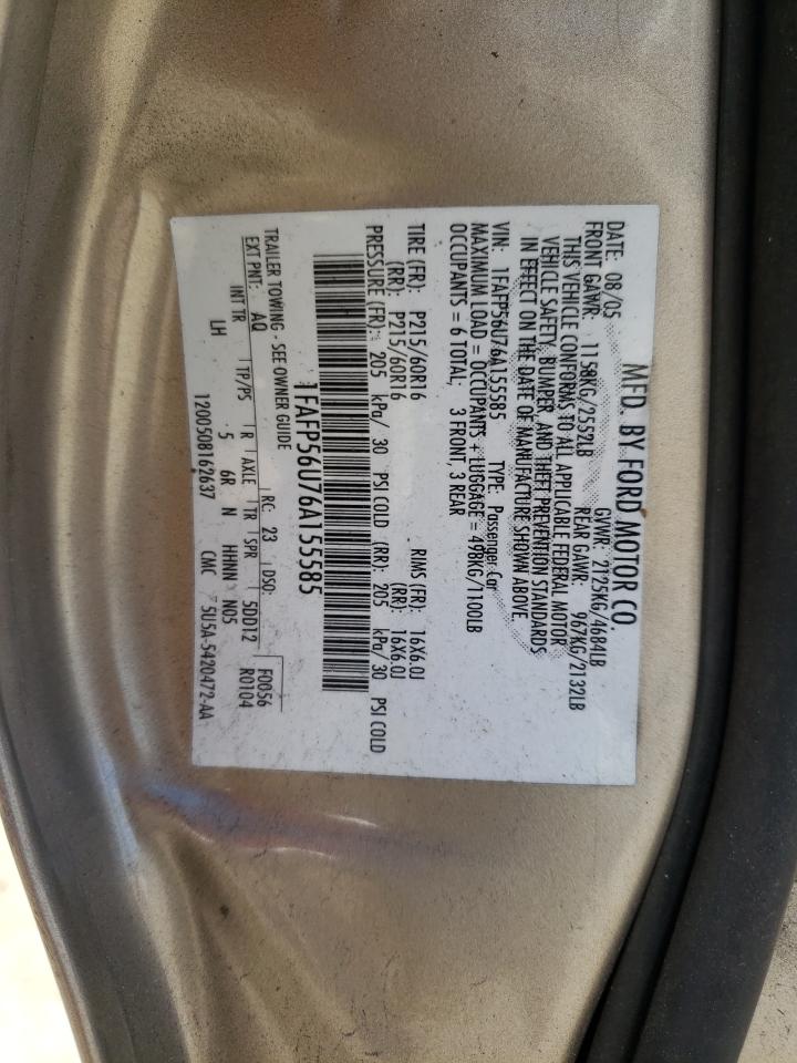 Photo 10 from auction – 2006 FORD TAURUS SEL with VIN 1FAFP56U76A155585