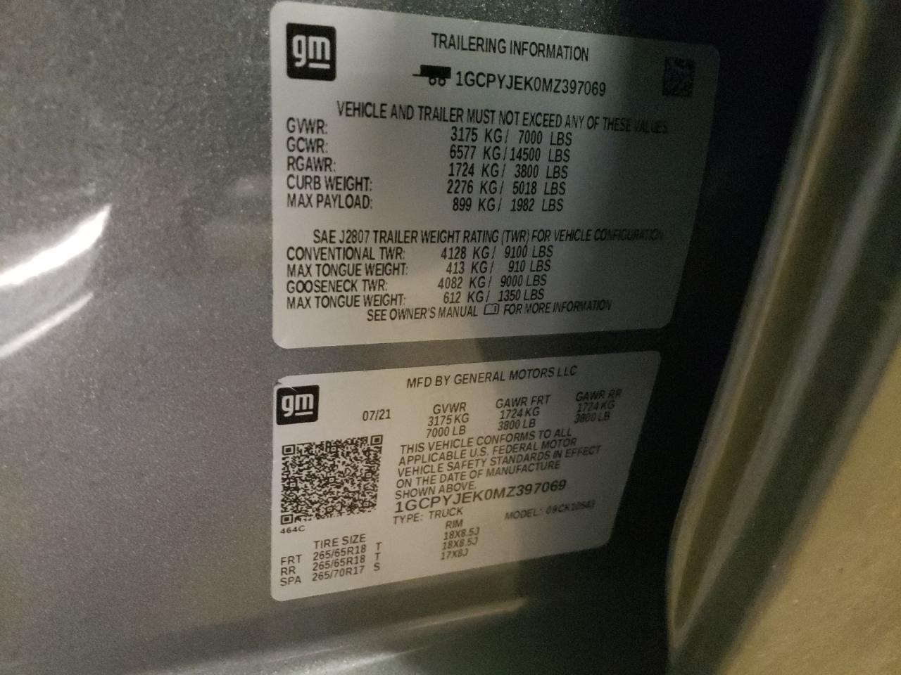Photo 10 from auction – 2021 CHEVROLET SILVERADO with VIN 1GCPYJEK0MZ397069