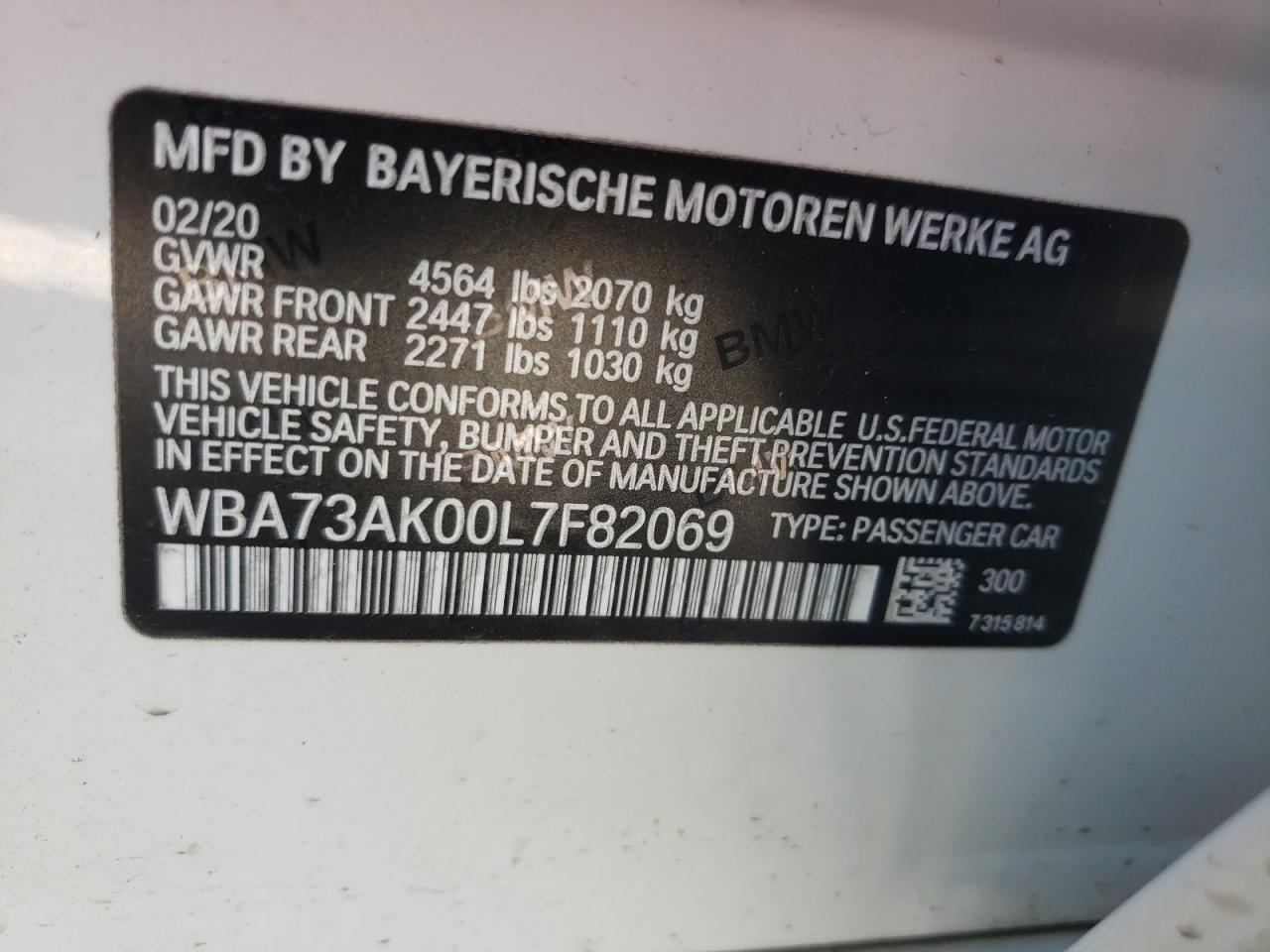 Photo 10 from auction – 2020 BMW 228XI with VIN WBA73AK00L7F82069