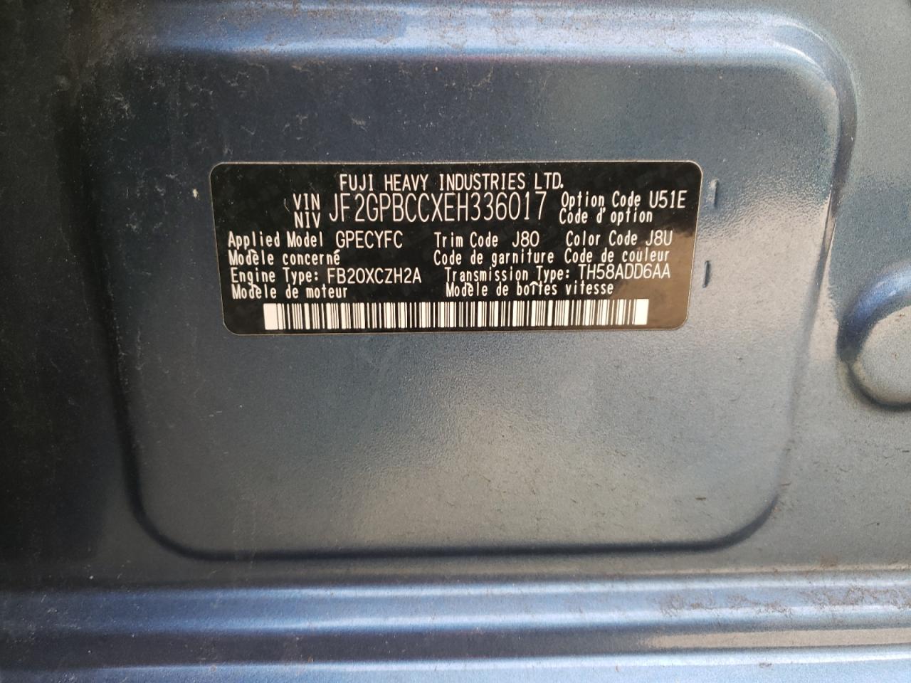 Photo 10 from auction – 2014 SUBARU XV CROSSTR with VIN JF2GPBCCXEH336017