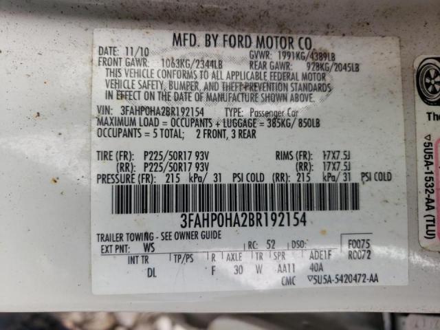 Photo 10 from auction – 2011 FORD FUSION SE with VIN 3FAHP0HA2BR192154
