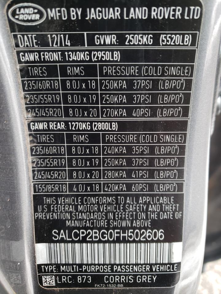 Photo 10 from auction – 2015 LAND ROVER DISCOVERY with VIN SALCP2BG0FH502606