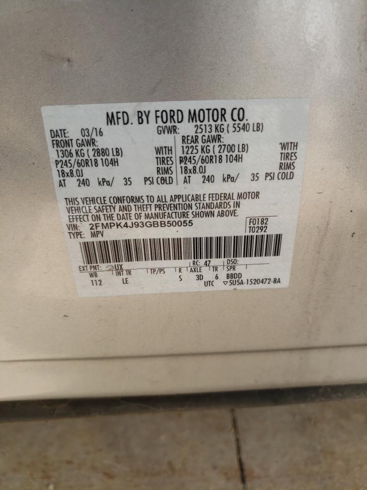 Photo 10 from auction – 2016 FORD EDGE SEL with VIN 2FMPK4J93GBB50055