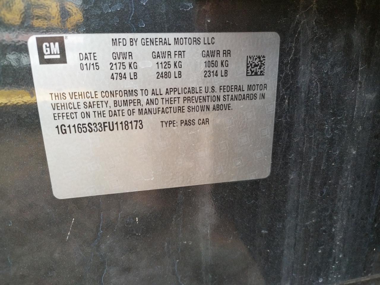 Photo 10 from auction – 2015 CHEVROLET IMPALA LTZ with VIN 1G1165S33FU118173