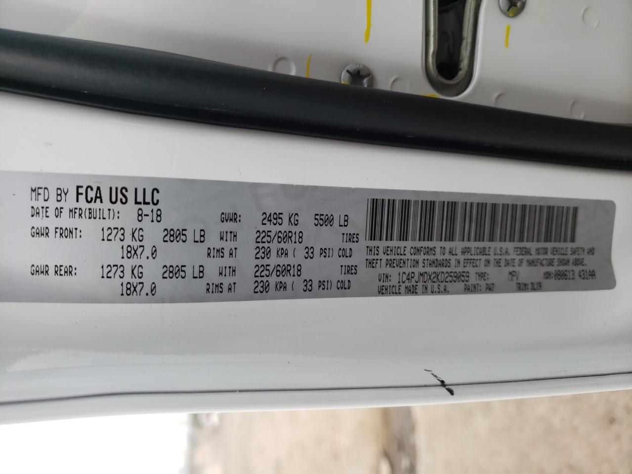 Photo 10 from auction – 2019 JEEP CHEROKEE L with VIN 1C4PJMDX2KD259059