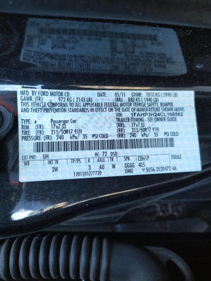 Photo 10 from auction – 2012 FORD FOCUS SEL with VIN 1FAHP3H24CL168562