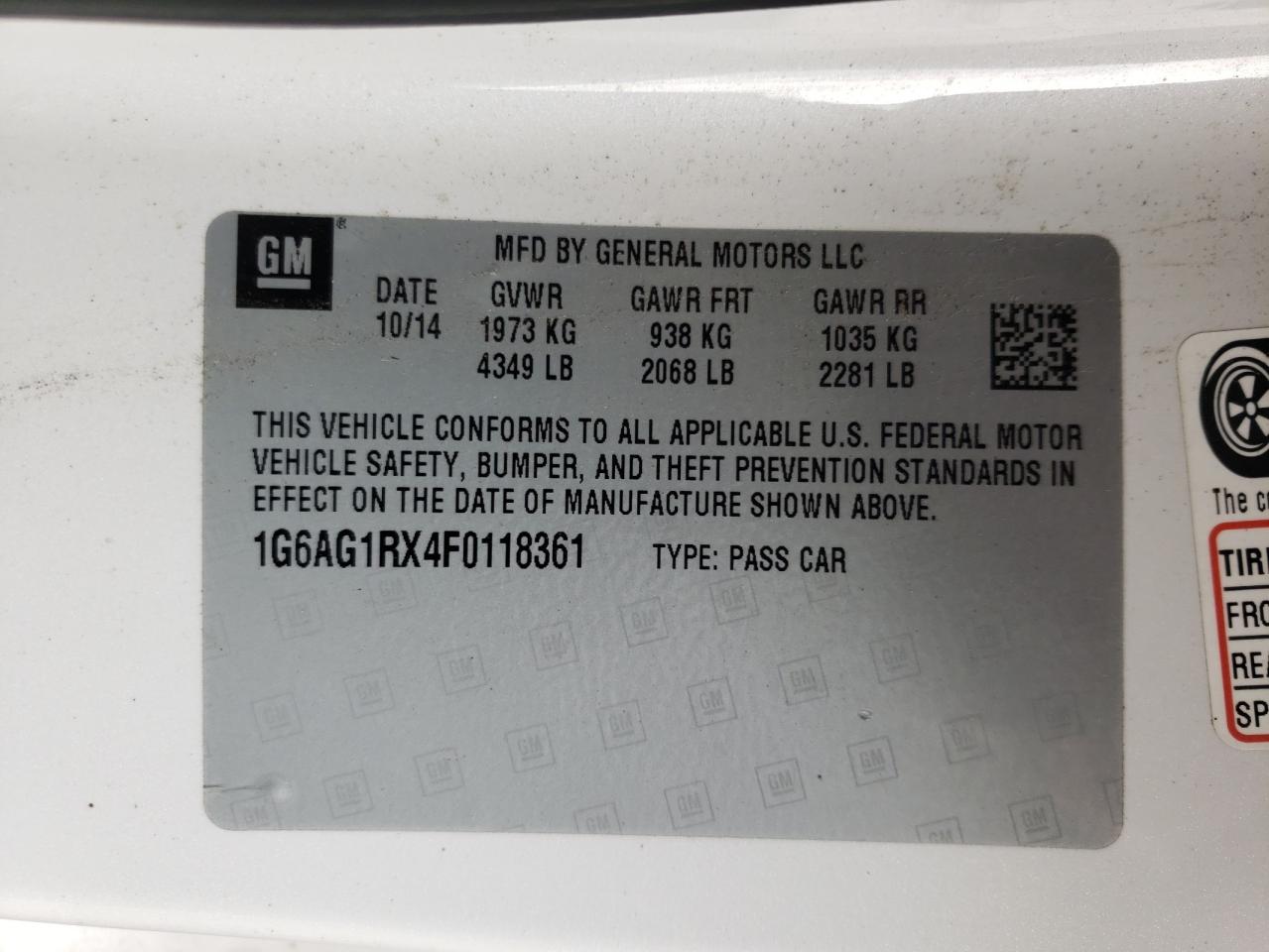 Photo 10 from auction – 2015 CADILLAC ATS with VIN 1G6AG1RX4F0118361