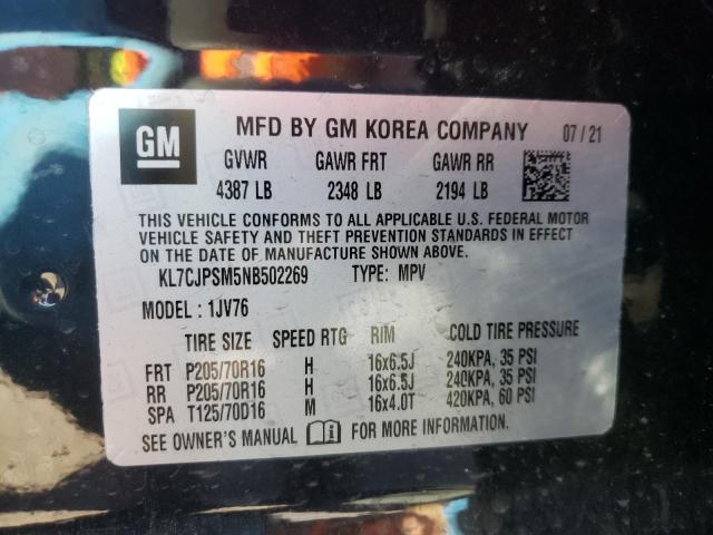 CHEVROLET TRAX 1LT 2022 with VIN KL7CJPSM5NB502269 - Photo from auction