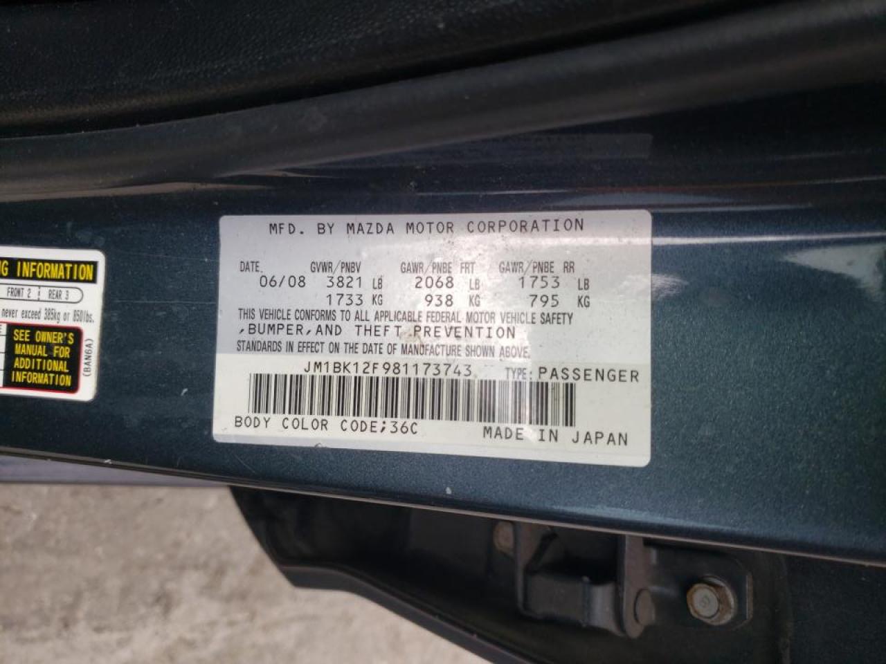 Фото 10 с аукциона – 2008 MAZDA 3 I с VIN JM1BK12F981173743