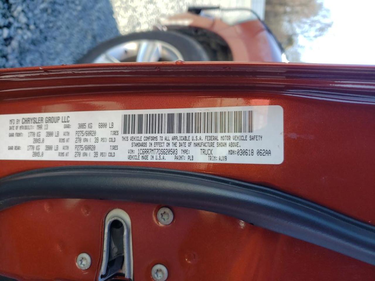 Photo 10 from auction – 2013 RAM 1500 SPORT with VIN 1C6RR7MT7DS620503