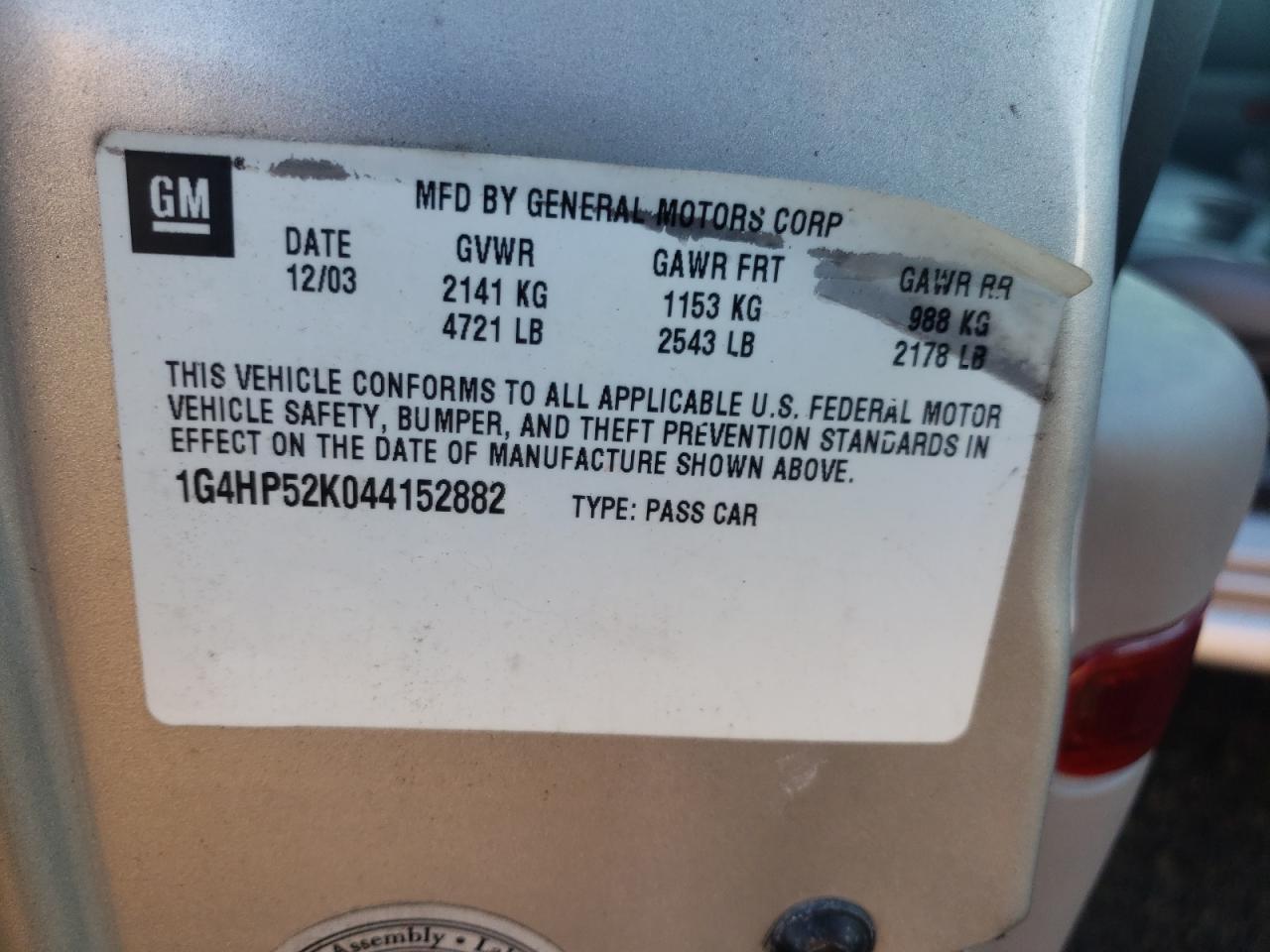 Photo 10 from auction – 2004 BUICK LESABRE CU with VIN 1G4HP52K044152882