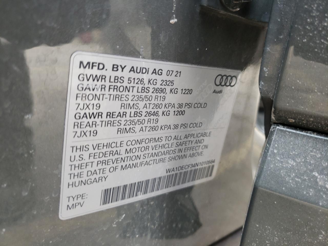 Photo 10 from auction – 2022 AUDI Q3 PREMIUM with VIN WA1DECF34N1010564