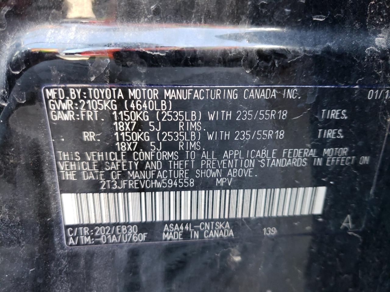 Photo 10 from auction – 2017 TOYOTA RAV4 SE with VIN 2T3JFREV0HW594558