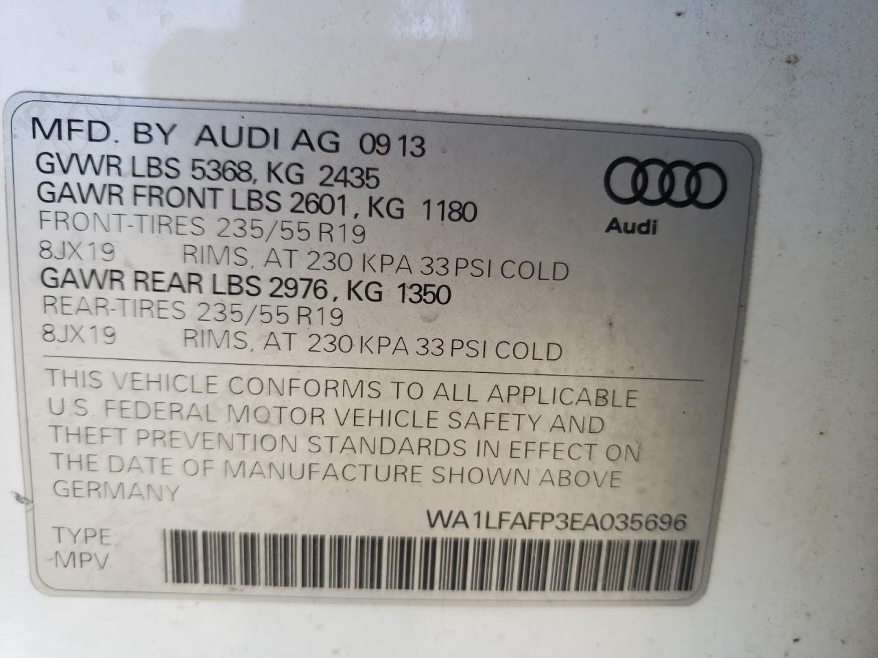 صورة رقم 10 من المزاد - 2014 AUDI Q5 PREMIUM مع VIN WA1LFAFP3EA035696