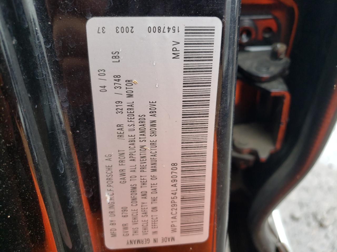 Photo 10 from auction – 2004 PORSCHE CAYENNE TU with VIN WP1AC29P54LA90708