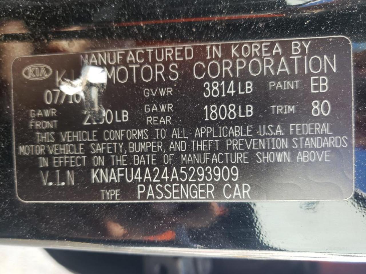 Photo 10 from auction – 2010 KIA FORTE EX with VIN KNAFU4A24A5293909