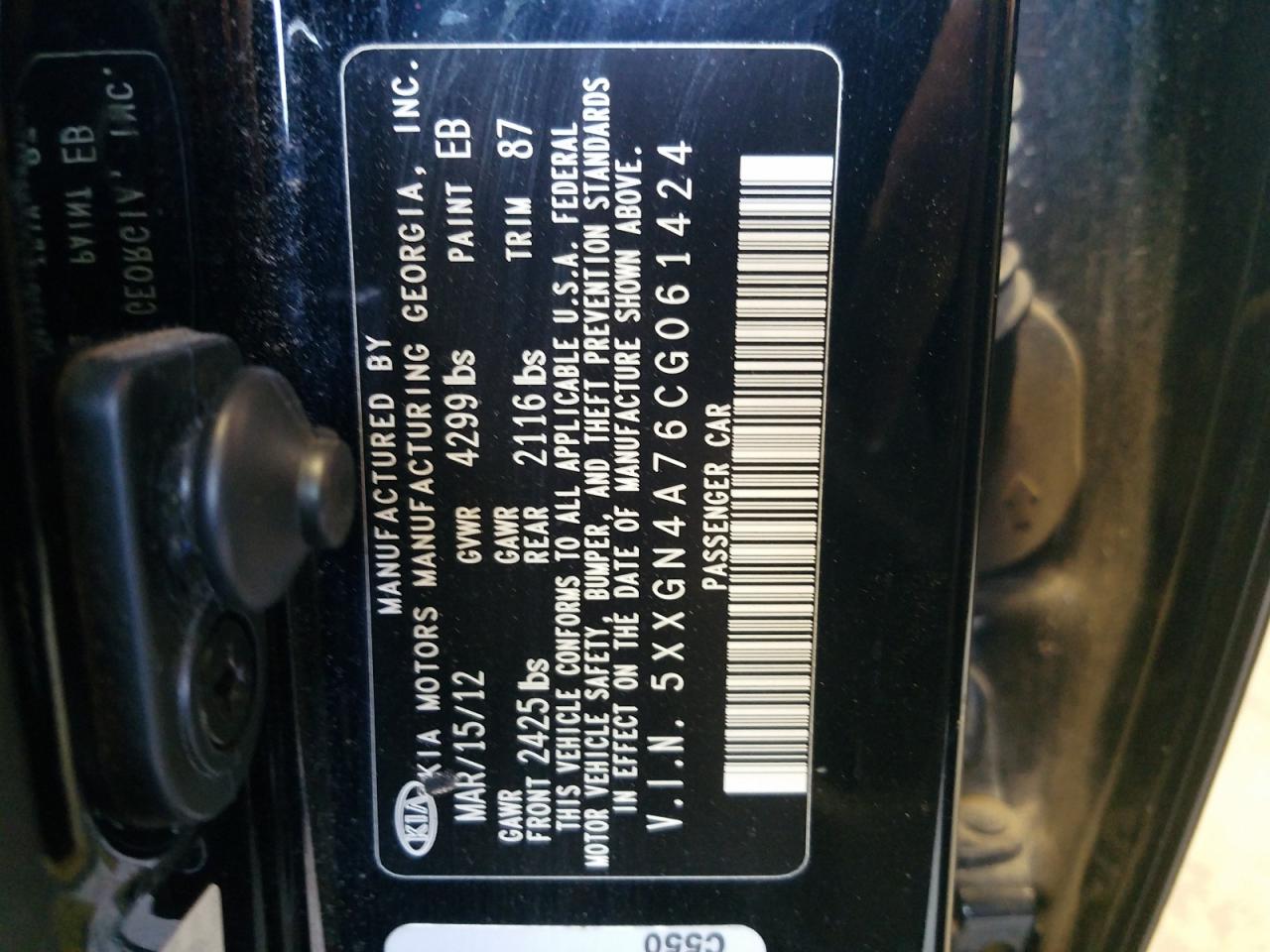 Photo 10 from auction – 2012 KIA OPTIMA EX with VIN 5XXGN4A76CG061424