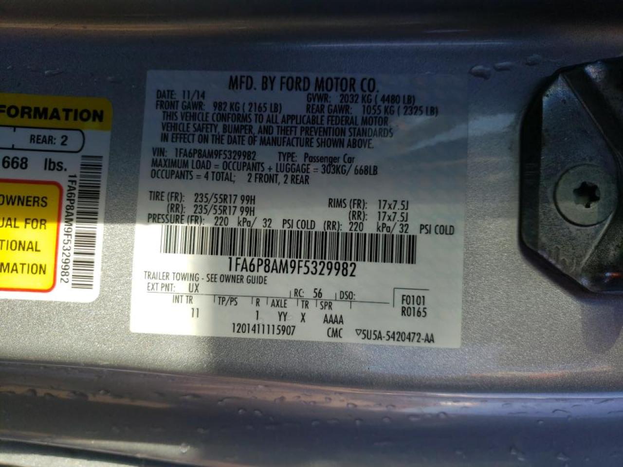 Photo 10 from auction – 2015 FORD MUSTANG with VIN 1FA6P8AM9F5329982