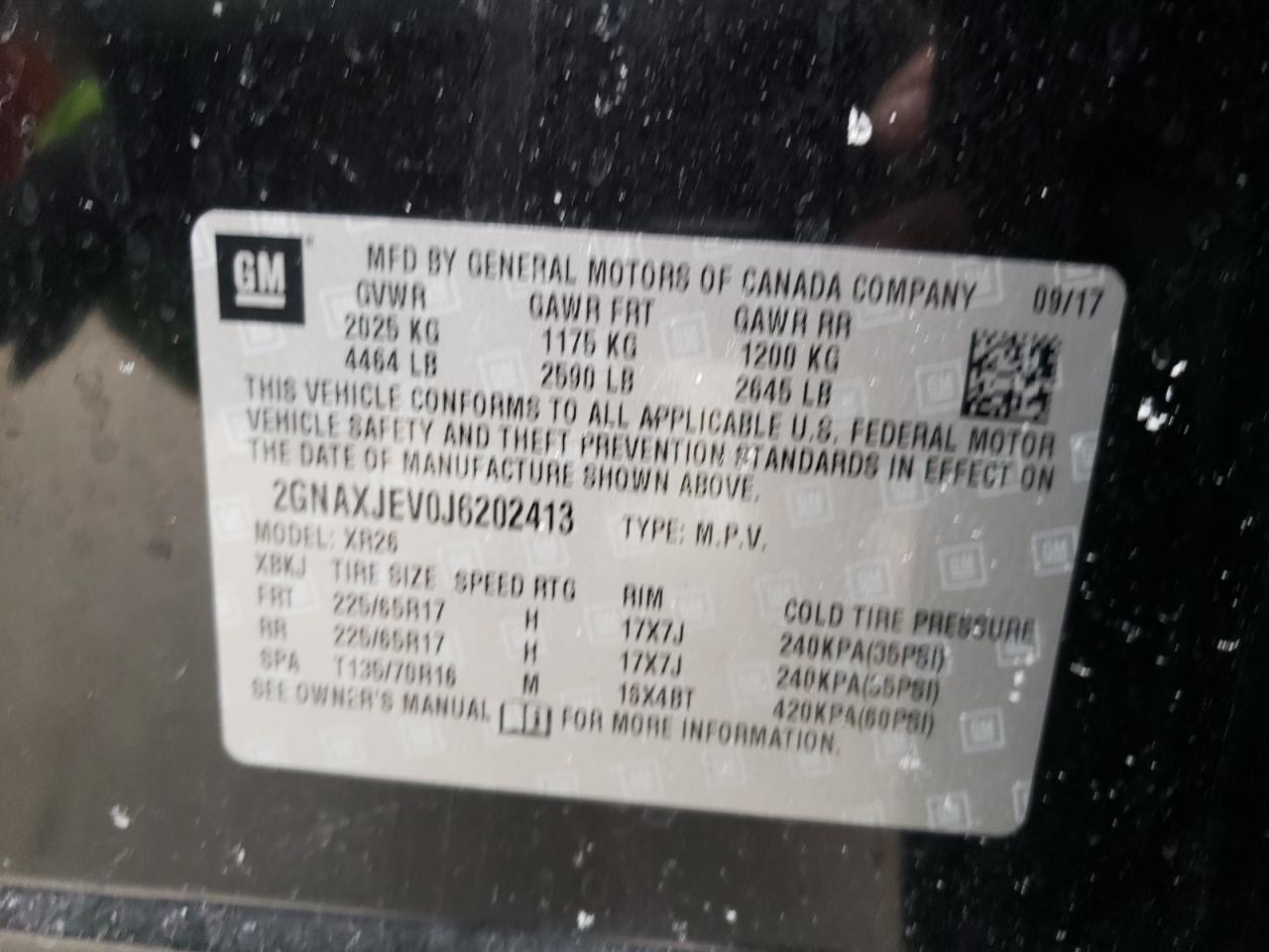 Photo 10 from auction – 2018 CHEVROLET EQUINOX LT with VIN 2GNAXJEV0J6202413