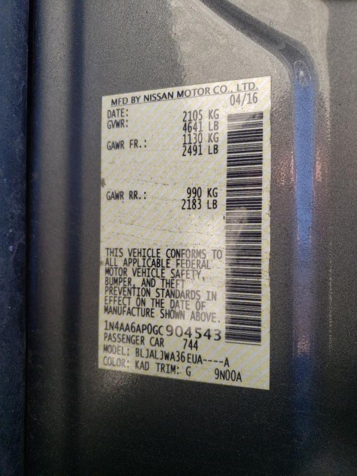 Photo 10 from auction – 2016 NISSAN MAXIMA 3.5 with VIN 1N4AA6AP0GC904543