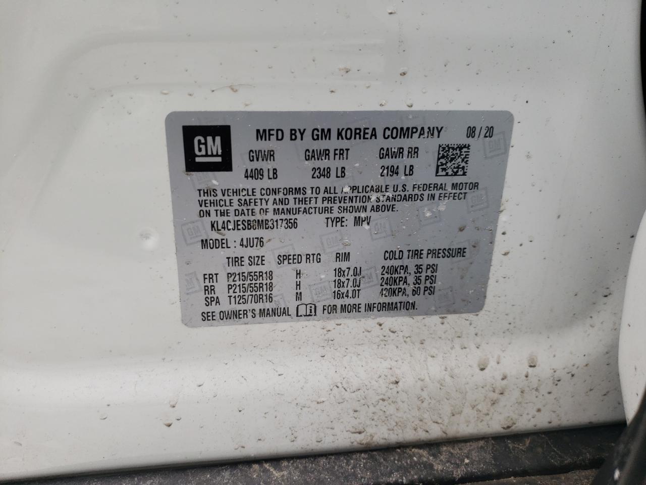 Photo 10 from auction – 2021 BUICK ENCORE PRE with VIN KL4CJESB8MB317356