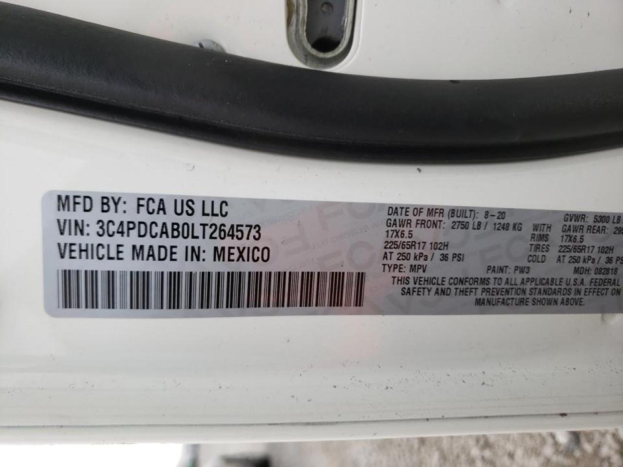 Photo 10 from auction – 2020 DODGE JOURNEY SE with VIN 3C4PDCAB0LT264573