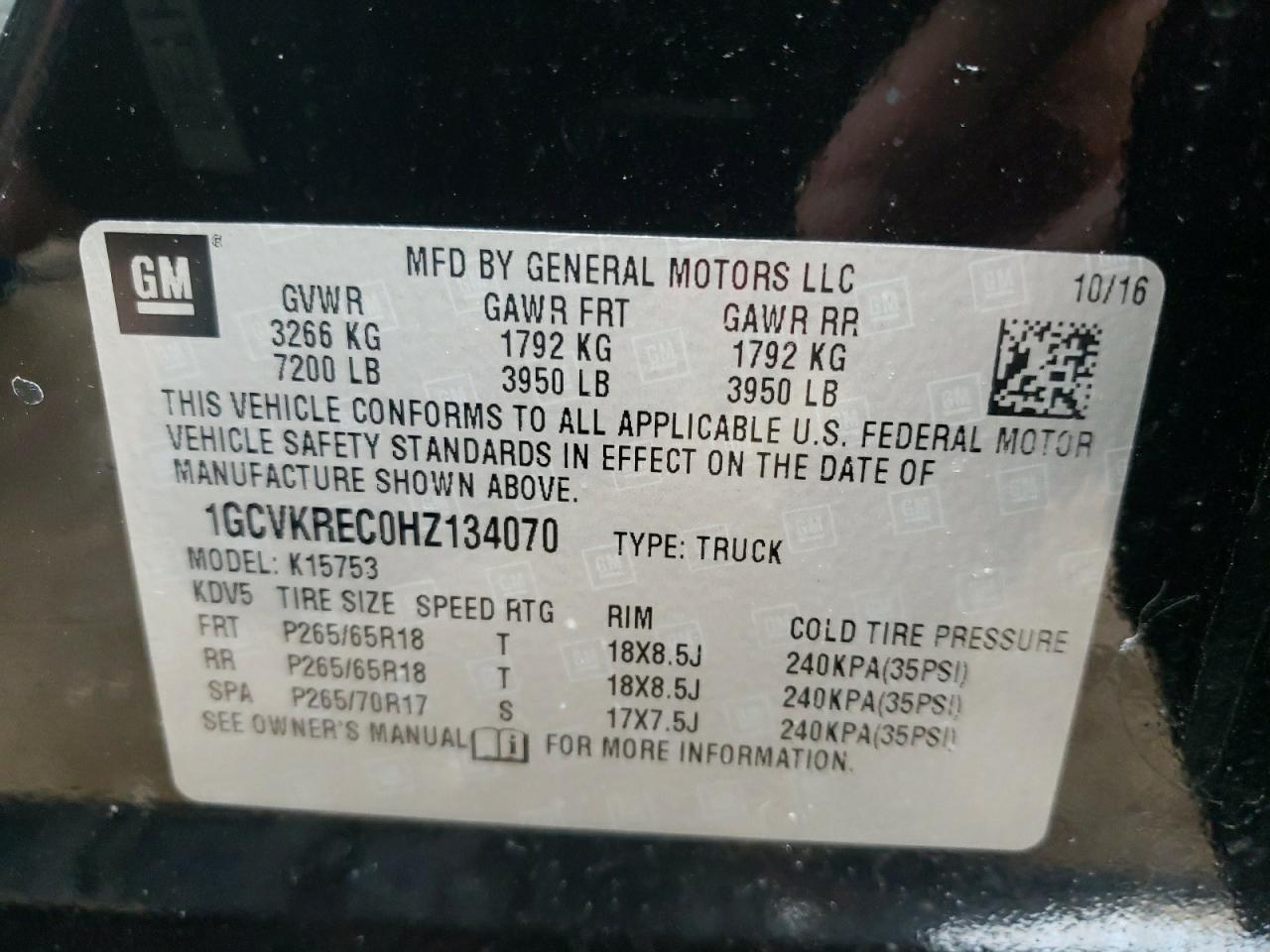 Photo 10 from auction – 2017 CHEVROLET SILVERADO with VIN 1GCVKREC0HZ134070