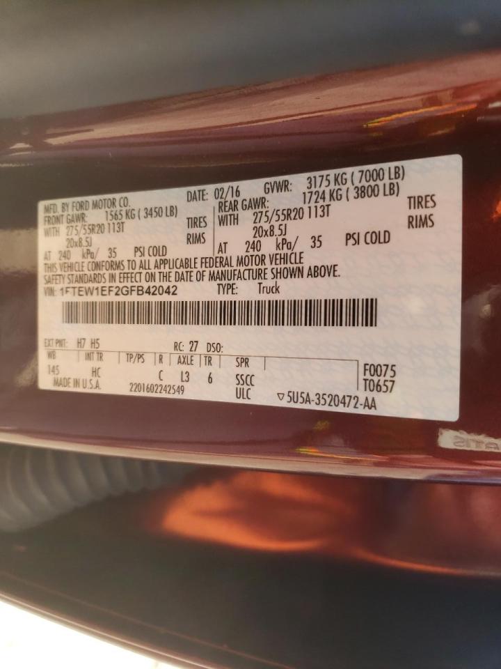 Photo 10 from auction – 2016 FORD F150 SUPER with VIN 1FTEW1EF2GFB42042