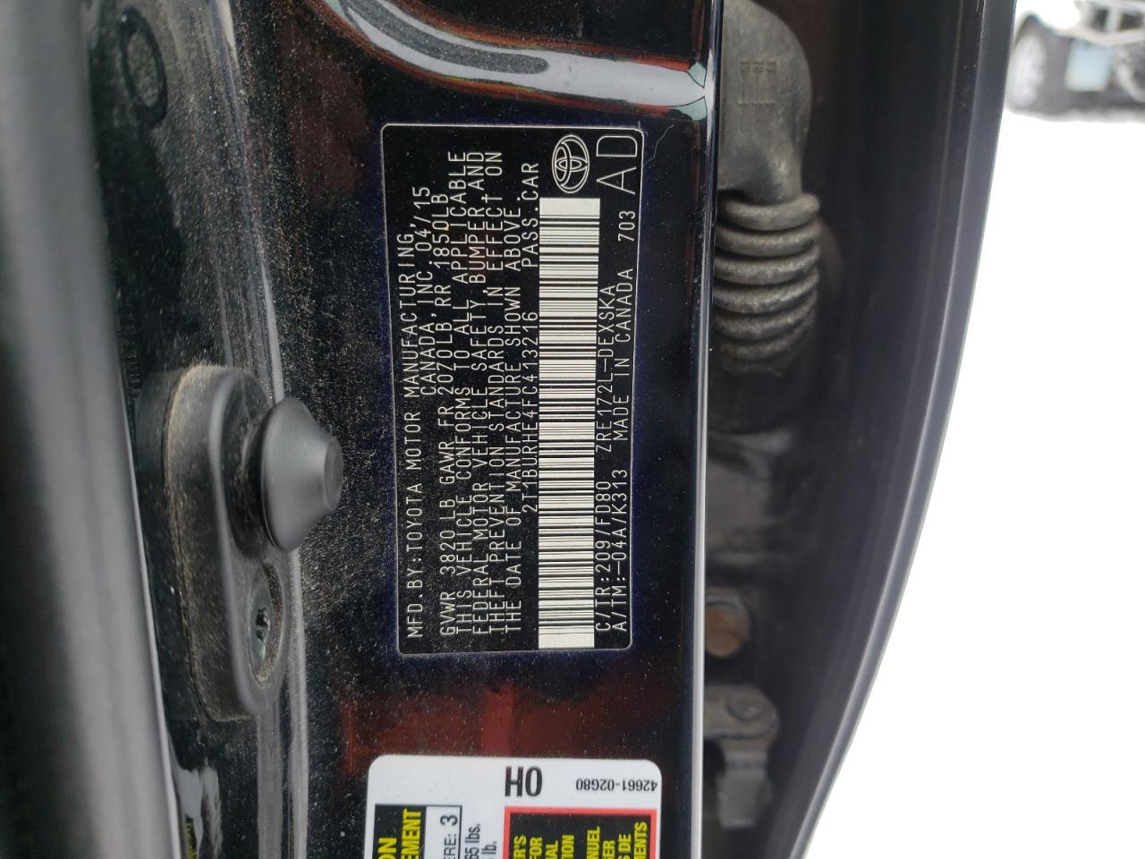 Photo 10 from auction – 2015 TOYOTA COROLLA L with VIN 2T1BURHE4FC413216