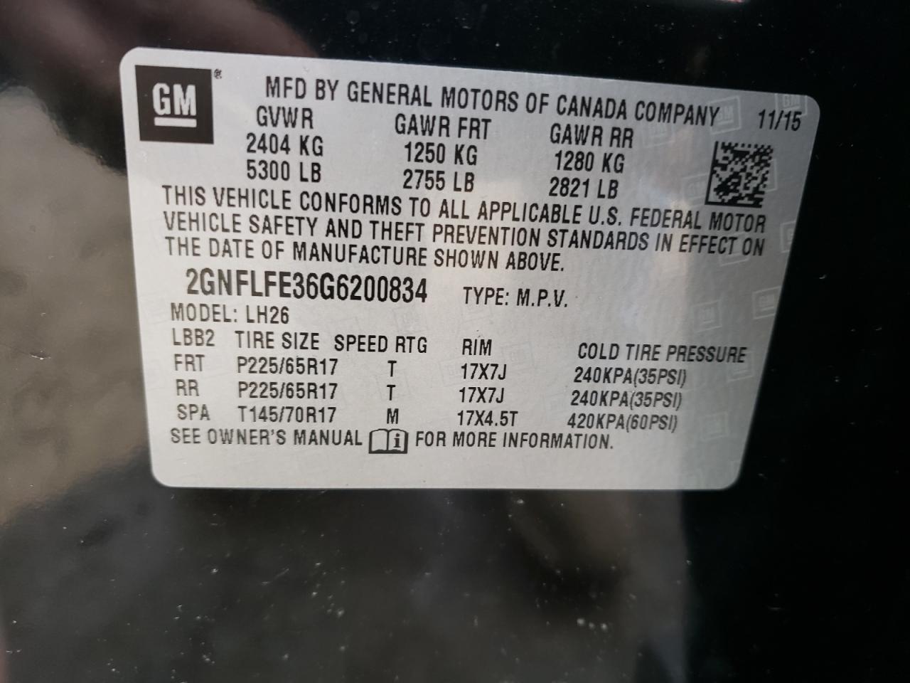 Photo 10 from auction – 2016 CHEVROLET EQUINOX LT with VIN 2GNFLFE36G6200834