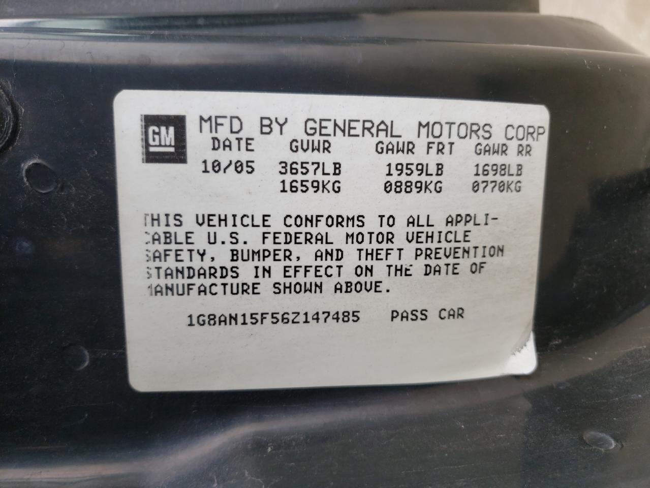 Photo 10 from auction – 2006 SATURN ION LEVEL with VIN 1G8AN15F56Z147485