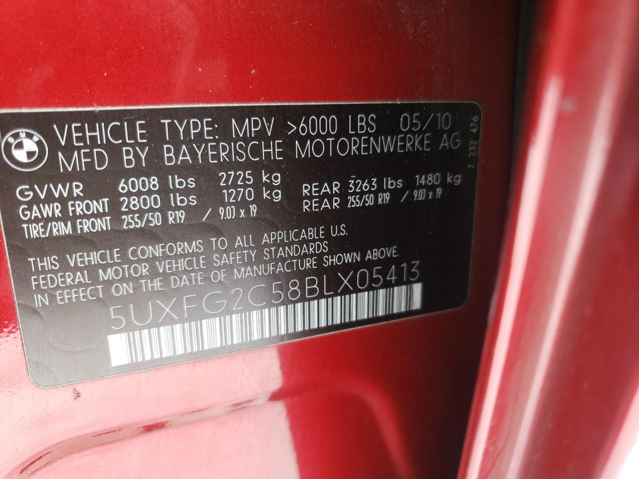 Photo 10 from auction – 2011 BMW X6 XDRIVE3 with VIN 5UXFG2C58BLX05413
