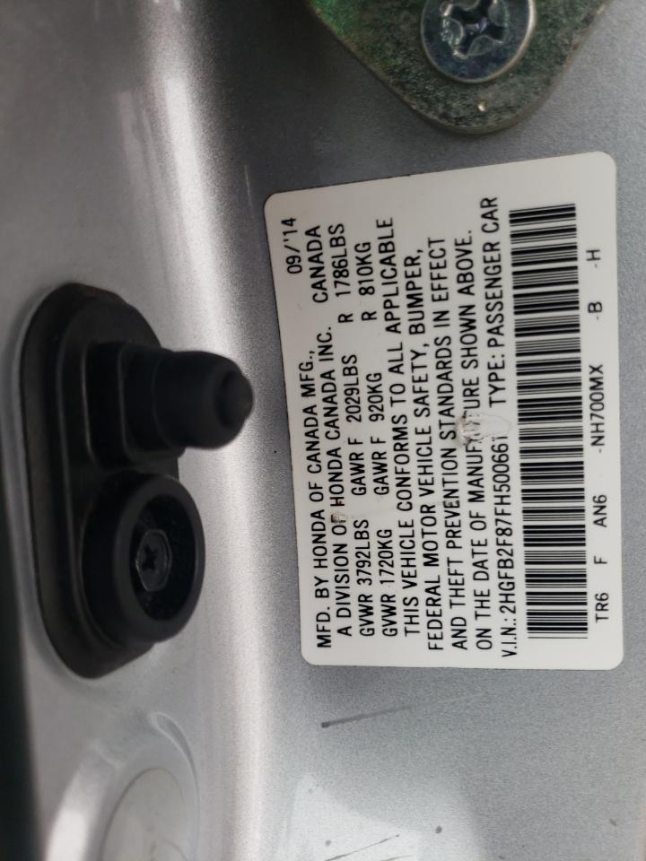 صورة رقم 10 من المزاد - 2015 HONDA CIVIC EX مع VIN 2HGFB2F87FH500661