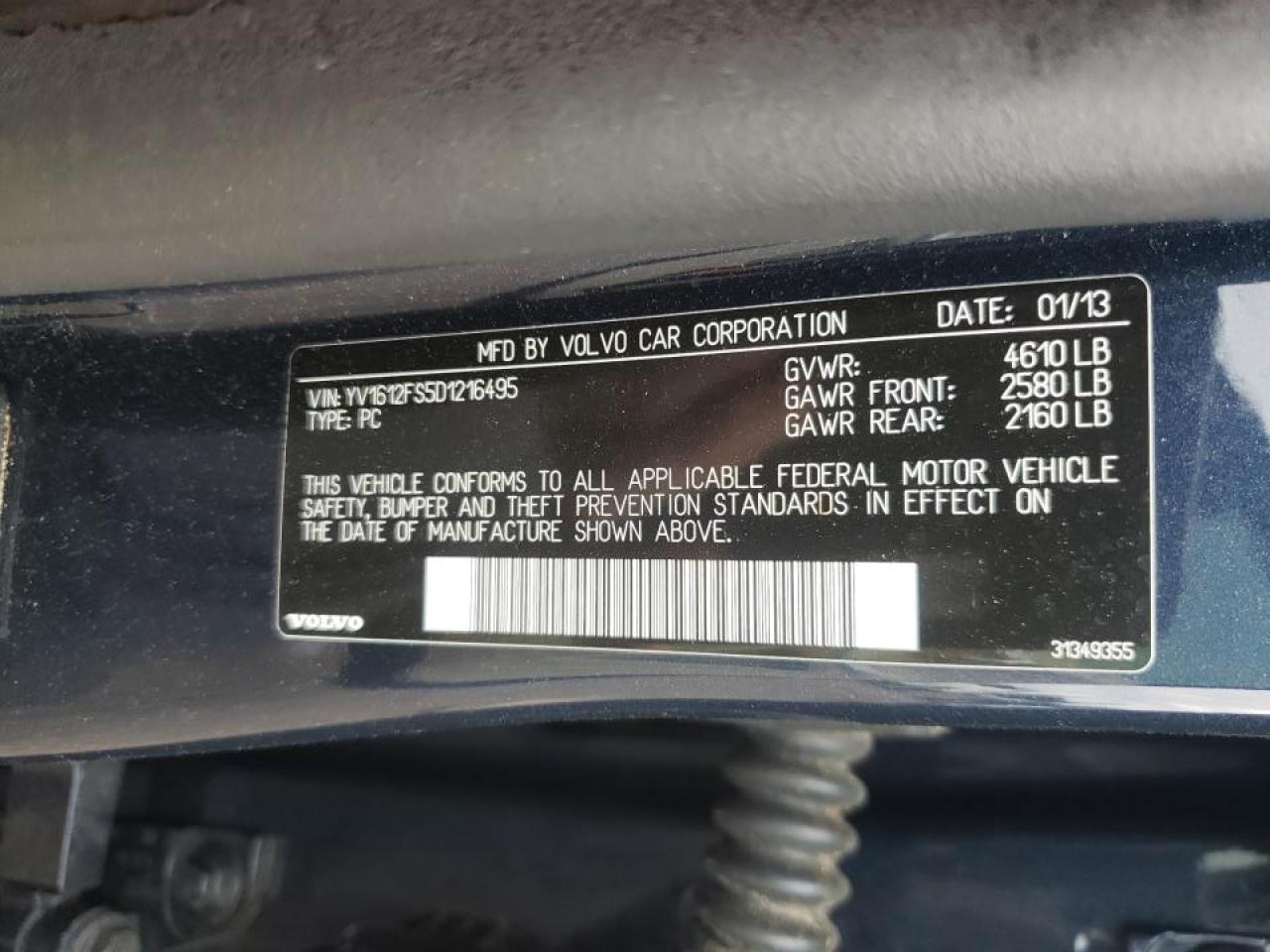 Photo 10 from auction – 2013 VOLVO S60 T5 with VIN YV1612FS5D1216495