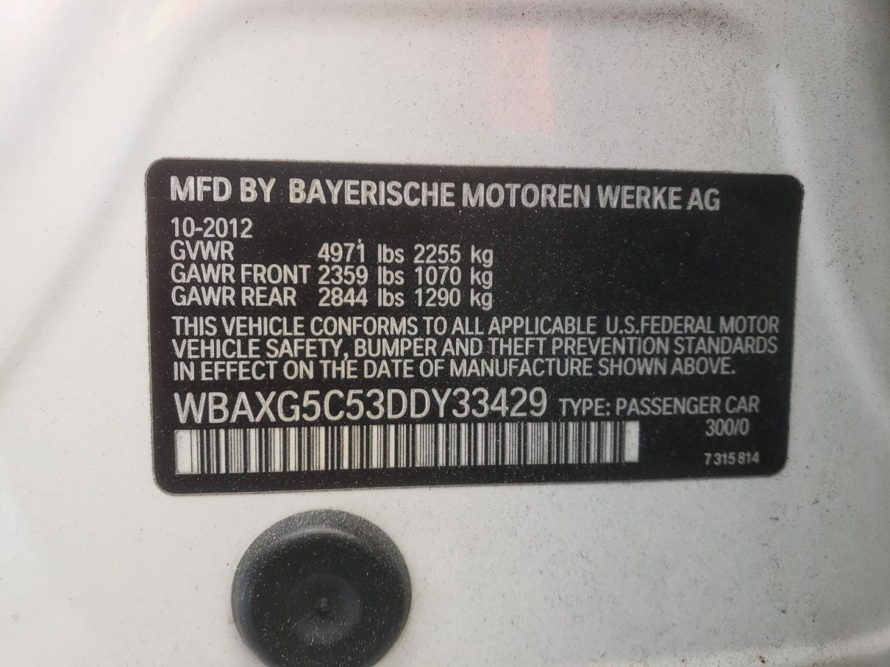 Photo 10 from auction – 2013 BMW 528 I with VIN WBAXG5C53DDY33429