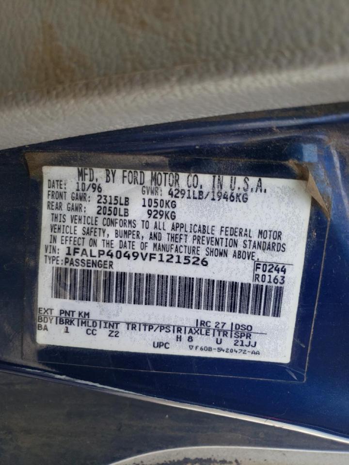 Photo 10 from auction – 1997 FORD MUSTANG with VIN 1FALP4049VF121526