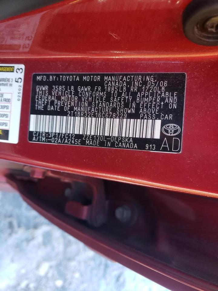 Photo 10 from auction – 2006 TOYOTA COROLLA CE with VIN 2T1BR32E16C678229