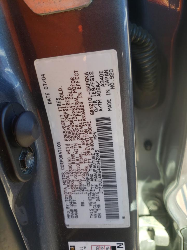 Photo 10 from auction – 2004 TOYOTA 4RUNNER SR with VIN JTEZU14R640042345