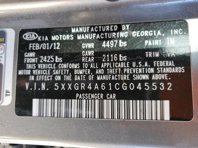 Zdjęcie 10 z aukcji – 2012 KIA OPTIMA SX z VIN 5XXGR4A61CG045532