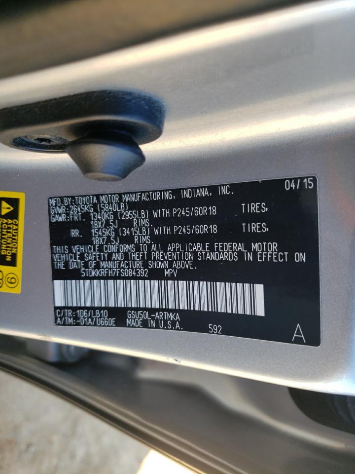 Photo 10 from auction – 2015 TOYOTA HIGHLANDER with VIN 5TDKKRFH7FS084392