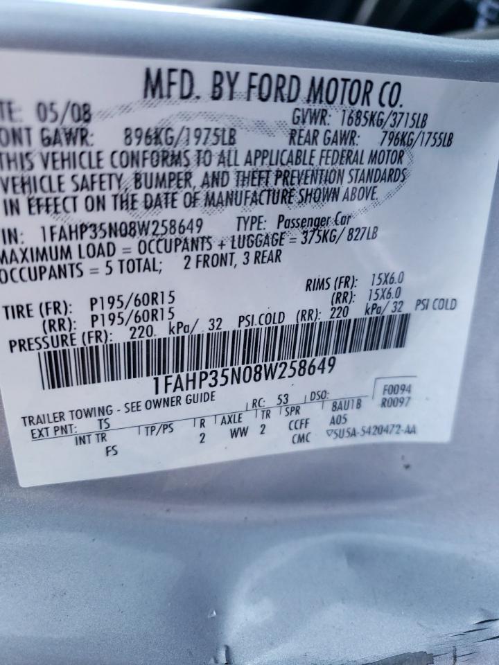 Photo 10 from auction – 2008 FORD FOCUS SE with VIN 1FAHP35N08W258649
