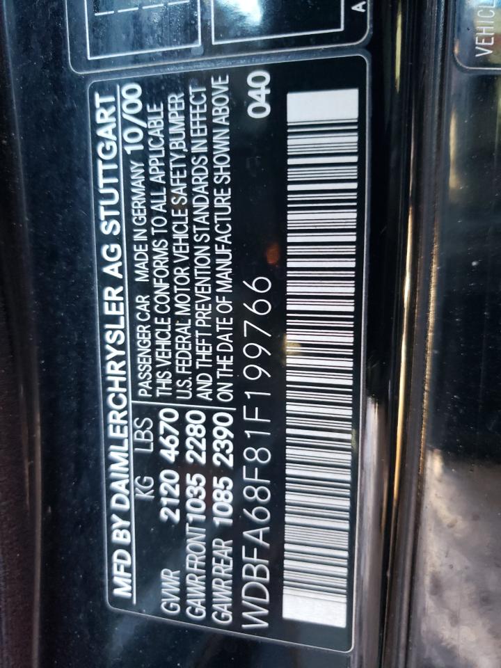 Photo 10 from auction – 2001 MERCEDES-BENZ SL 500 with VIN WDBFA68F81F199766