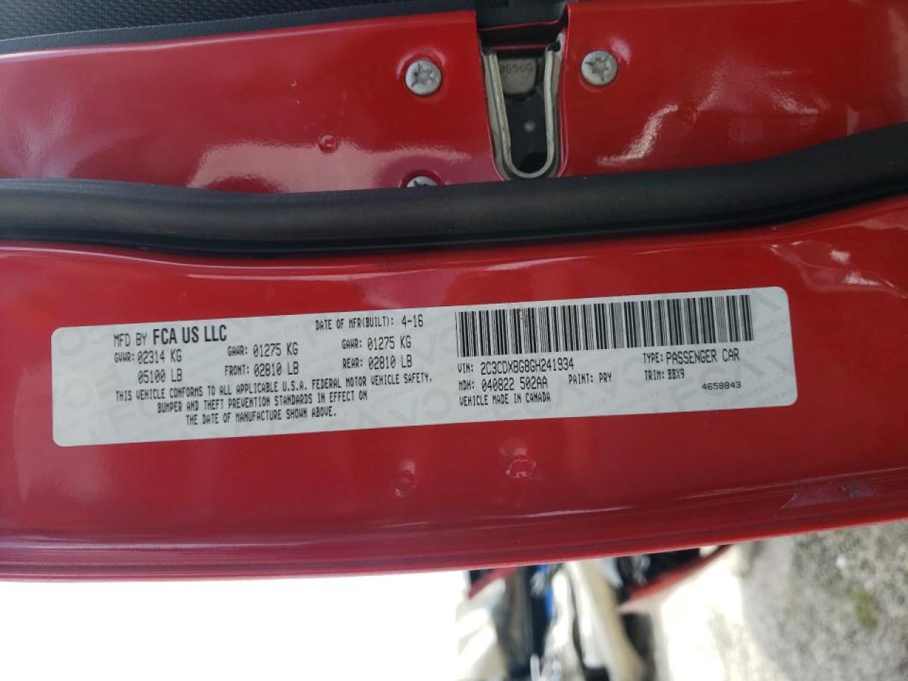 Photo 10 from auction – 2016 DODGE CHARGER SE with VIN 2C3CDXBG8GH241934