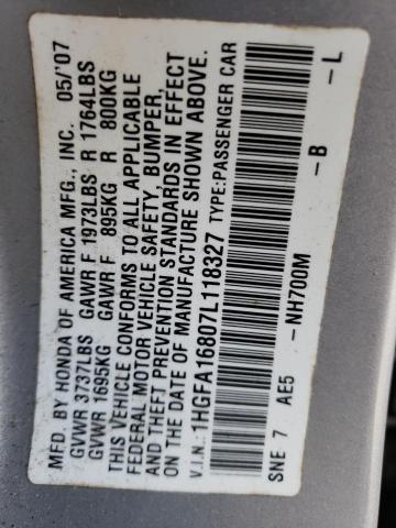 Photo 10 from auction – 2007 HONDA CIVIC EX with VIN 1HGFA16807L118327
