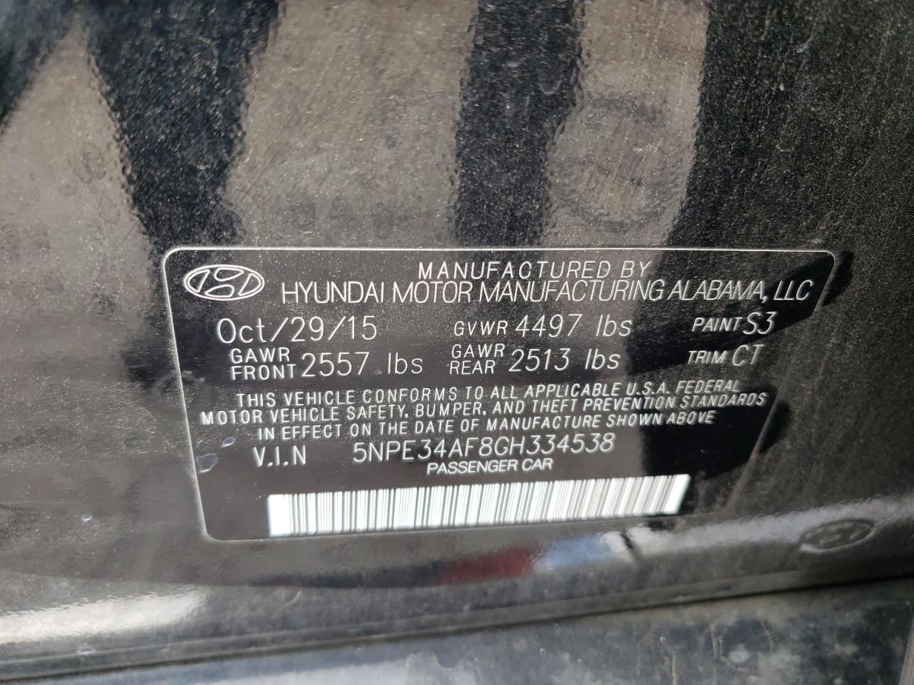 Photo 10 from auction – 2016 HYUNDAI SONATA SPO with VIN 5NPE34AF8GH334538