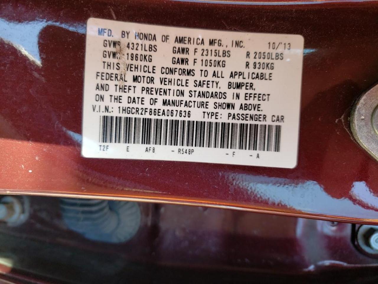 Photo 10 from auction – 2014 HONDA ACCORD EXL with VIN 1HGCR2F86EA067636